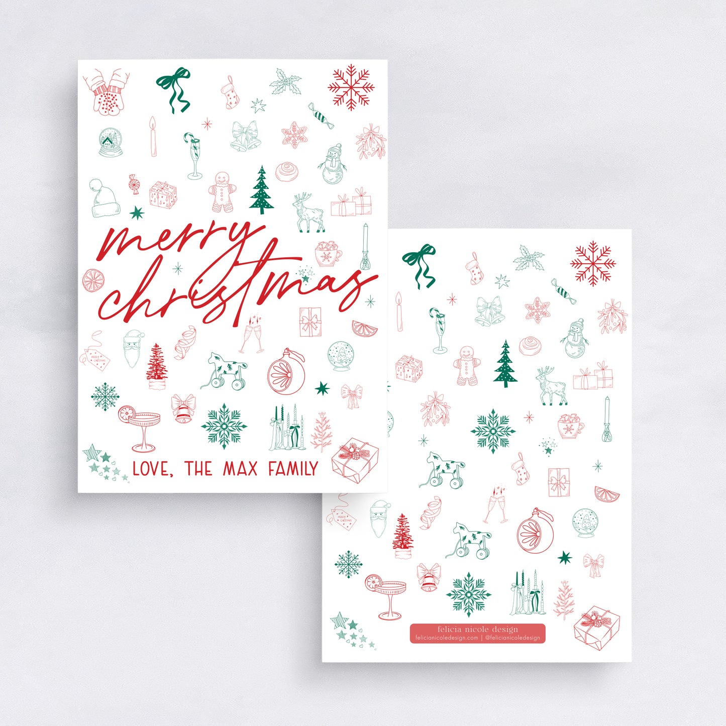 Modern Icon Christmas Card | Red & Green Personalized Holiday Card