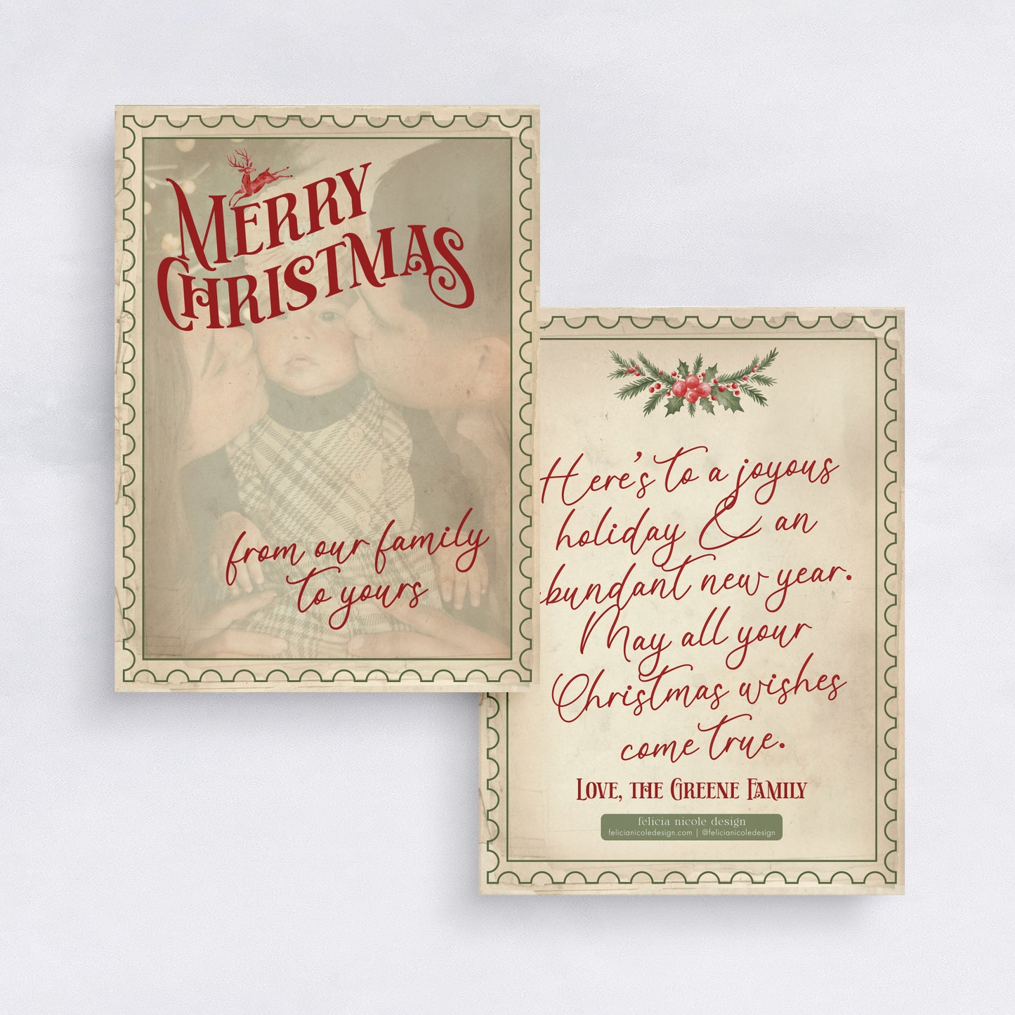 Vintage Postage Merry Christmas Card | Nostalgic Holiday Photo Card