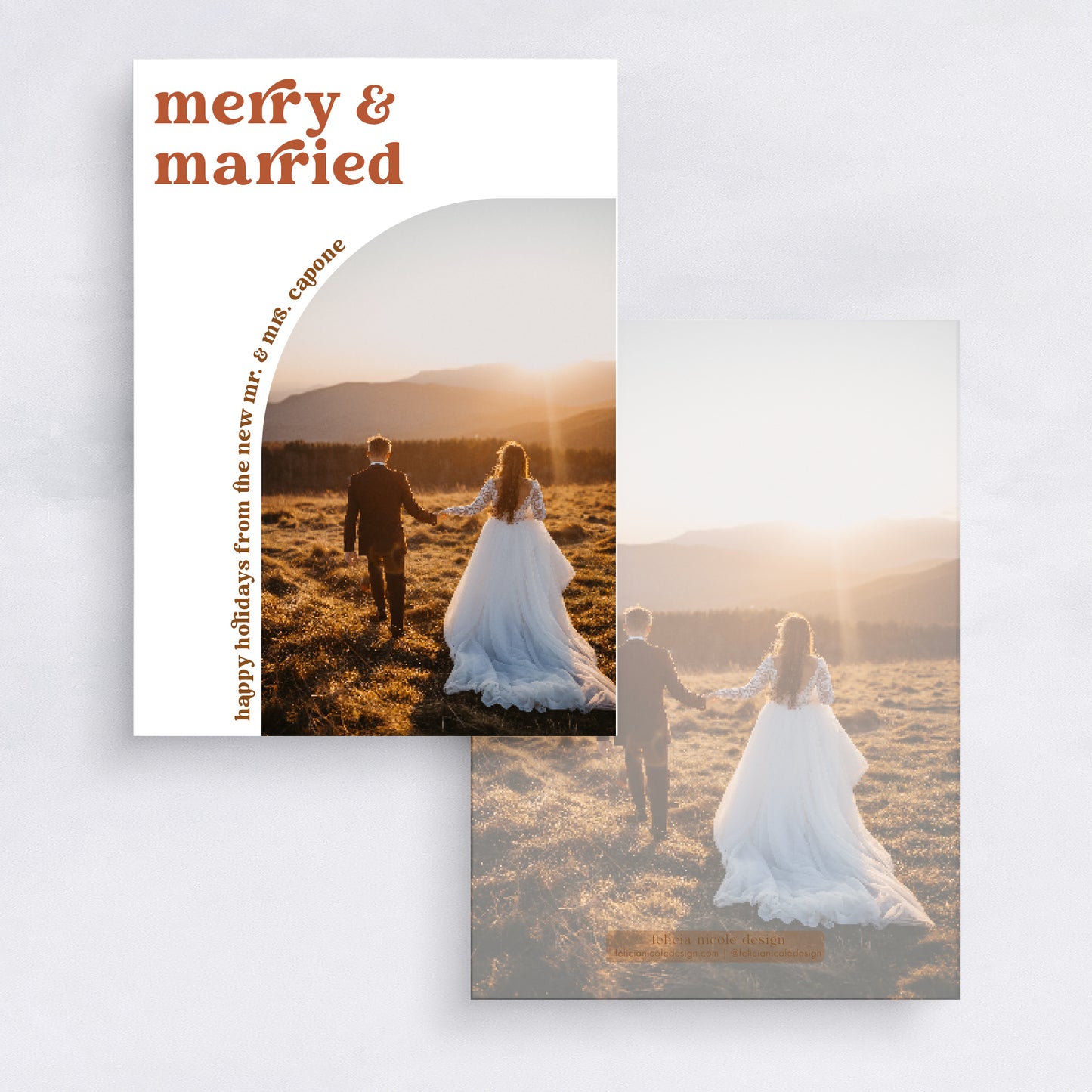 Warm Floral Merry & Married Holiday Card | Fall Wedding Photo Christmas Card
