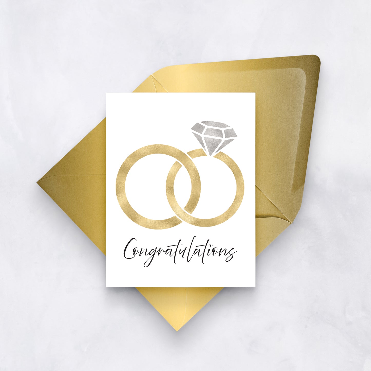 Elegant Gold Wedding Rings Card | Engagement Congratulations