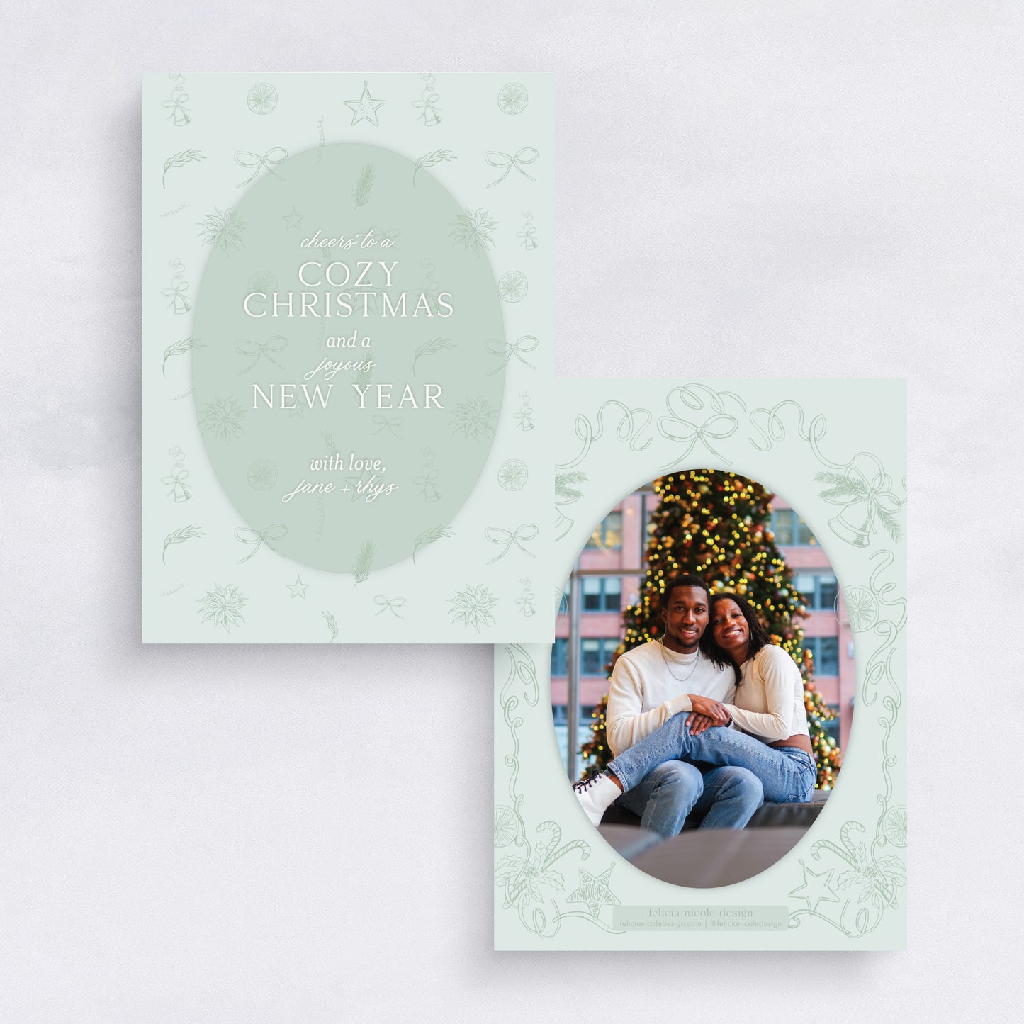 Cozy Christmas and New Year Card | Custom Mint Green Photo Holiday Greeting