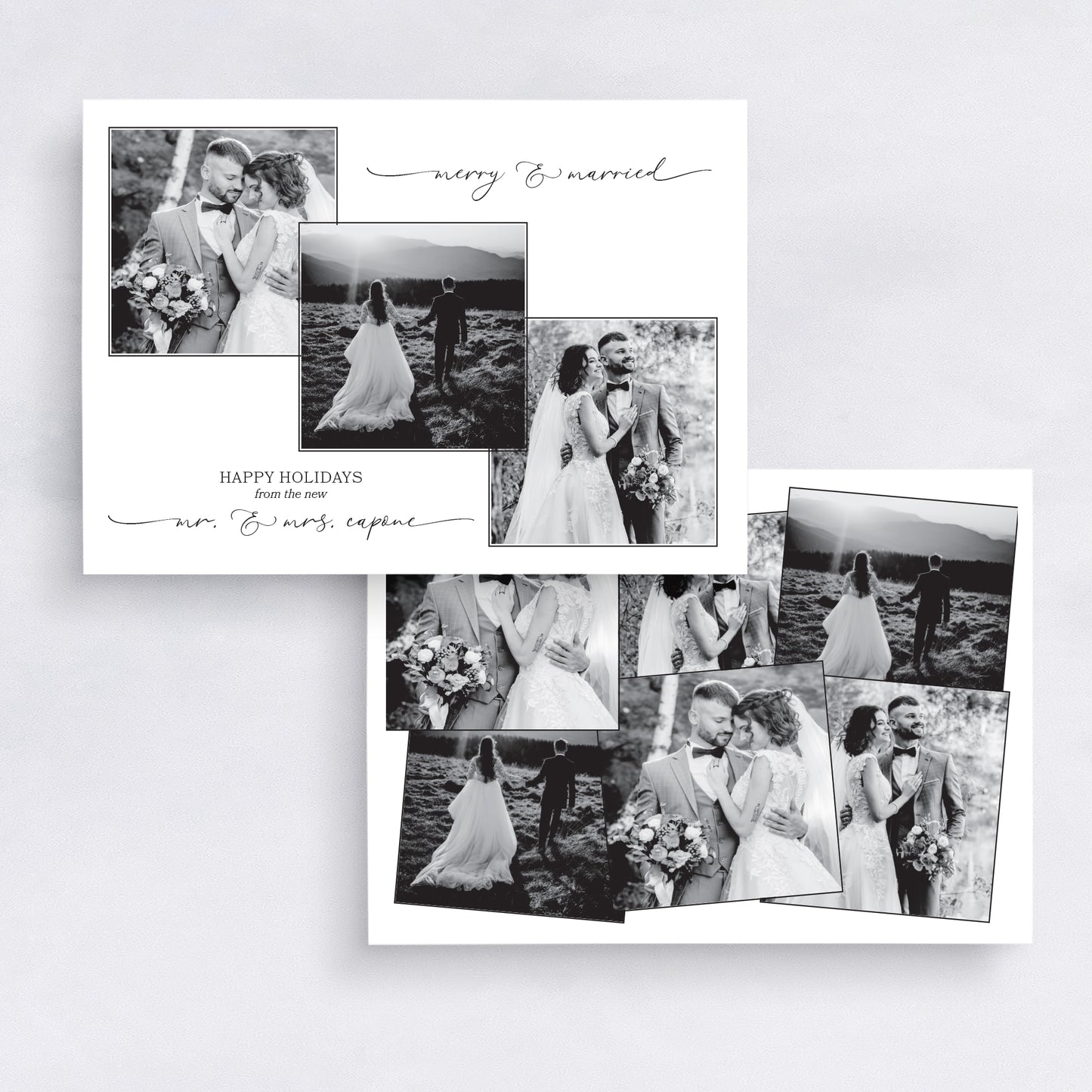 Black & White Merry & Married Photo Card | Newlywed Holiday Collage Christmas Card