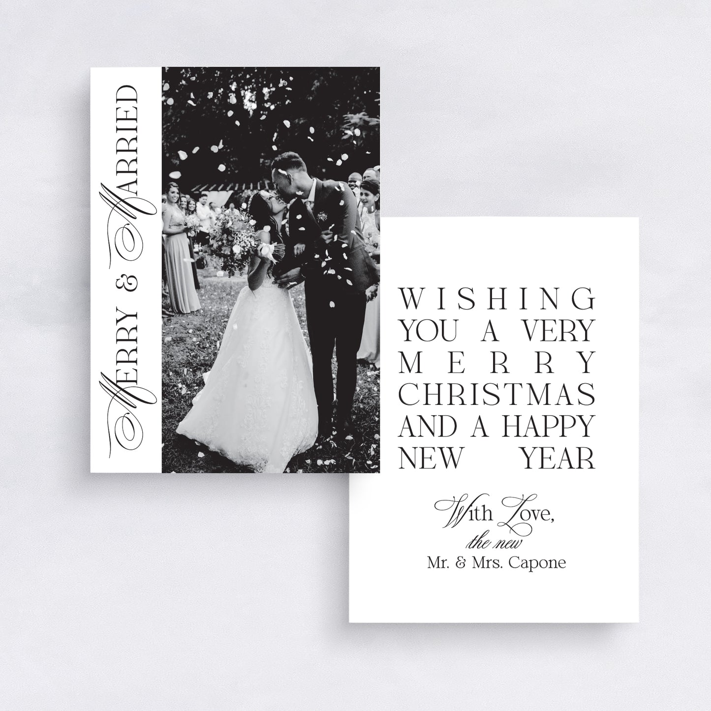 Classic Merry & Married Christmas Card | Elegant Black & White Holiday Photo Card