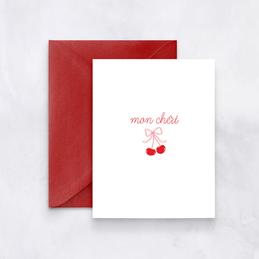 Mon Chéri Valentine’s Day Card – Romantic Cherry Love Greeting Card
