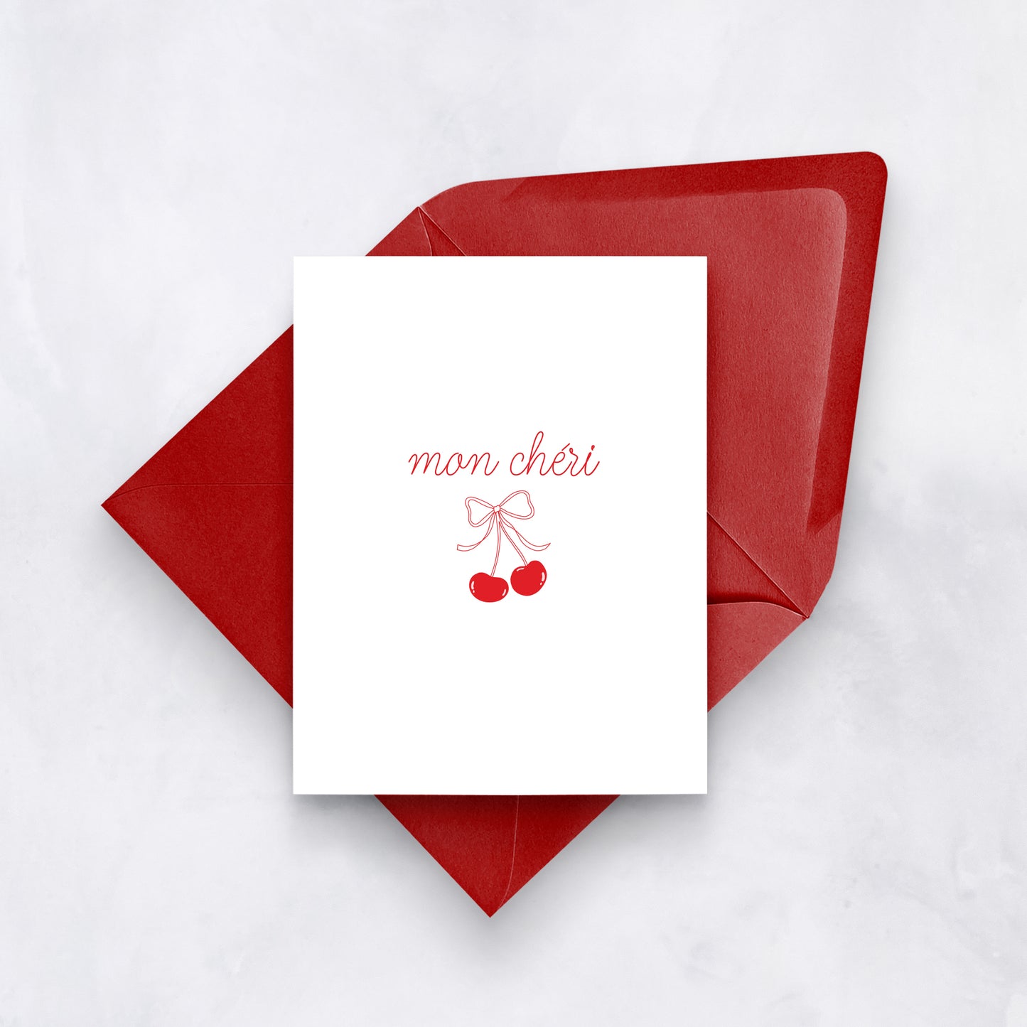 Mon Chéri Valentine’s Day Card – Romantic Cherry Love Greeting Card